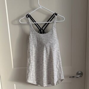 lululemon athletica Heathered Light Gray Tank with Black Crisscross Straps